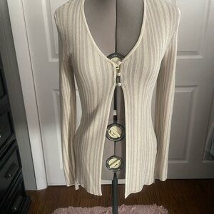 House of Harlow 1960 Cream Ribbed Cardigan jumpsuit